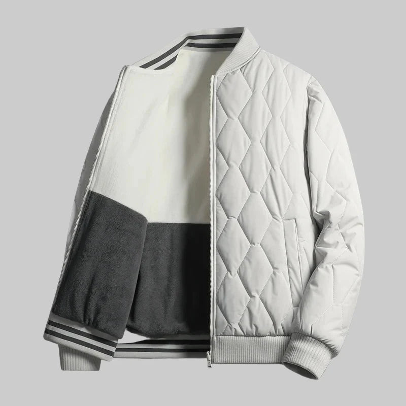 Men's Quilted Colour Block Bomber Jacket – Diamond Stitch Ribbed Trim Bomber