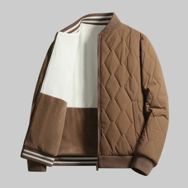 Men's Quilted Colour Block Bomber Jacket – Diamond Stitch Ribbed Trim Bomber