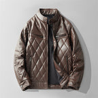 Men's Quilted Faux Leather Jacket – Padded Panel Zip-Up Jacket