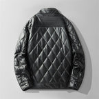 Men's Quilted Faux Leather Jacket – Padded Panel Zip-Up Jacket