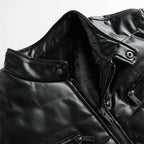 Men's Quilted Faux Leather Jacket – Padded Panel Zip-Up Jacket