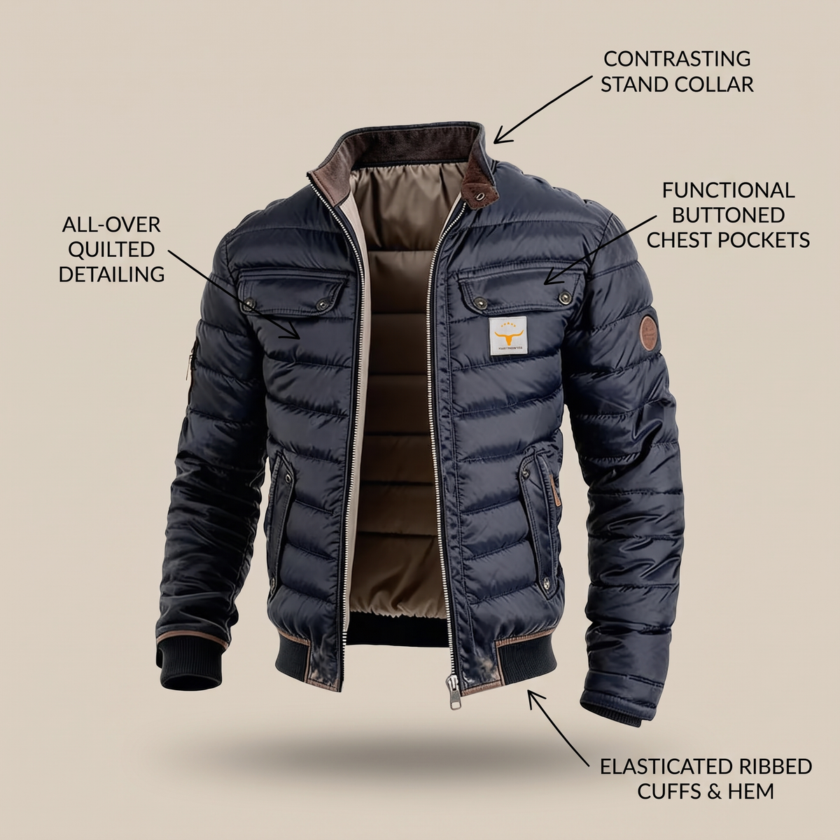 Kacob | Men's Quilted Jacket with Contrast Stand Collar – Heritage Field Jacket