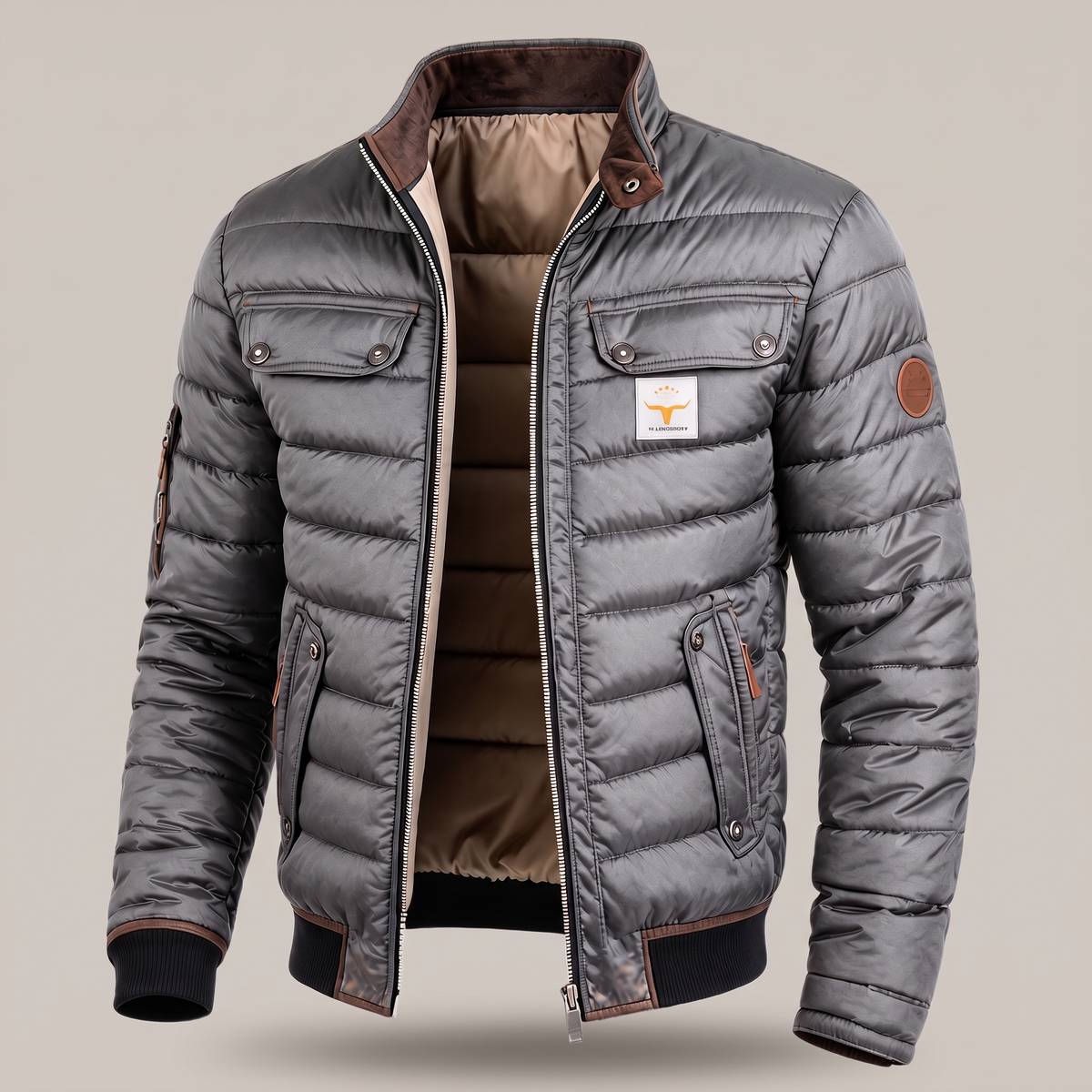Kacob | Men's Quilted Jacket with Contrast Stand Collar – Heritage Field Jacket