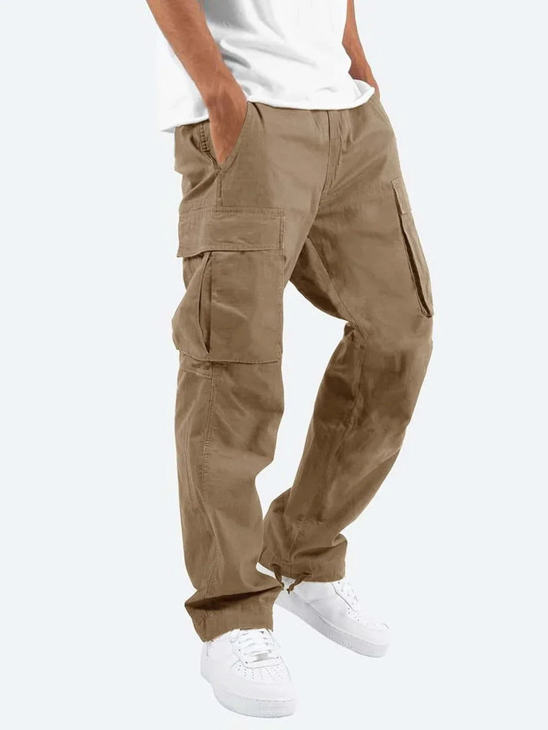 Men's Relaxed Fit Cargo Pants – Side Pocket Drawstring Cargo Trousers