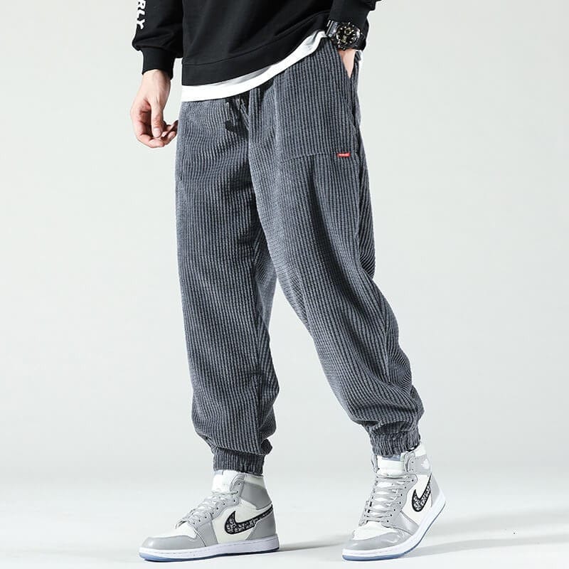 Kacob | Men's Relaxed Fit Corduroy Joggers – Drawstring Mens Cord Trousers