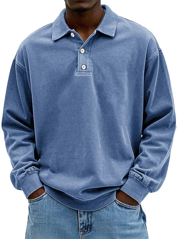 Kacob | Men's Relaxed Polo Sweatshirt – Long Sleeve Collared Pullover