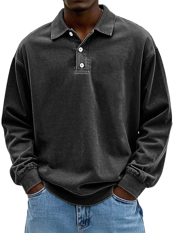 Kacob | Men's Relaxed Polo Sweatshirt – Long Sleeve Collared Pullover