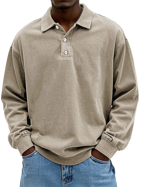 Kacob | Men's Relaxed Polo Sweatshirt – Long Sleeve Collared Pullover