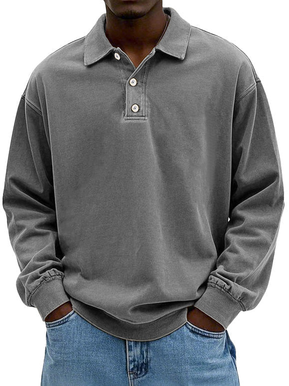 Kacob | Men's Relaxed Polo Sweatshirt – Long Sleeve Collared Pullover