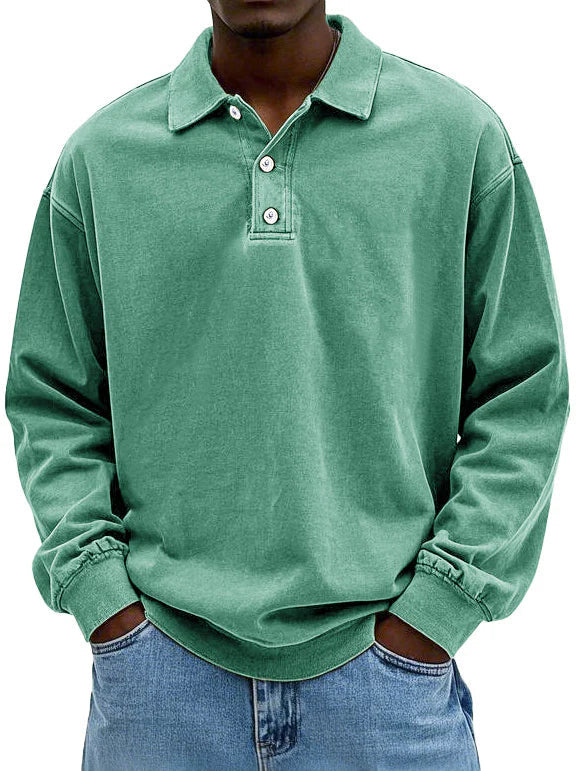 Kacob | Men's Relaxed Polo Sweatshirt – Long Sleeve Collared Pullover