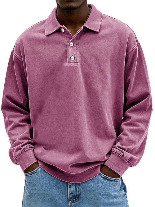 Kacob | Men's Relaxed Polo Sweatshirt – Long Sleeve Collared Pullover