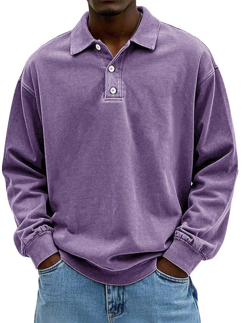 Kacob | Men's Relaxed Polo Sweatshirt – Long Sleeve Collared Pullover