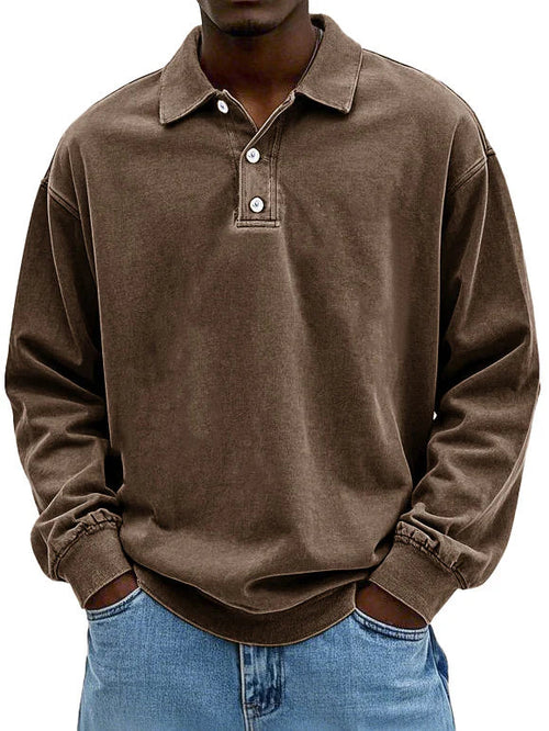 Kacob | Men's Relaxed Polo Sweatshirt – Long Sleeve Collared Pullover