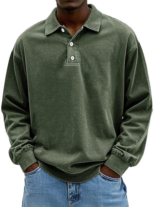 Kacob | Men's Relaxed Polo Sweatshirt – Long Sleeve Collared Pullover