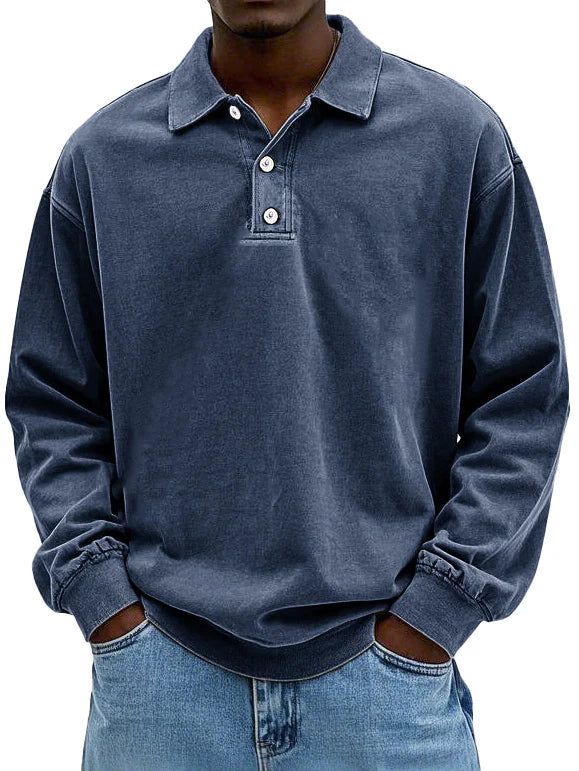 Kacob | Men's Relaxed Polo Sweatshirt – Long Sleeve Collared Pullover
