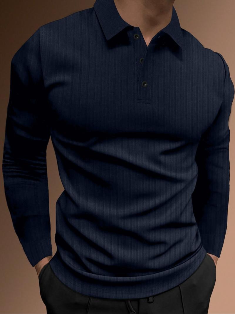 Kacob | Men's Ribbed Polo Shirt – Slim Fit Long Sleeve Knit Polo