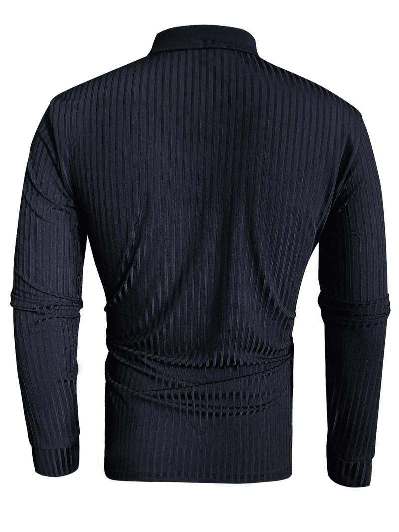 Kacob | Men's Ribbed Polo Shirt – Slim Fit Long Sleeve Knit Polo