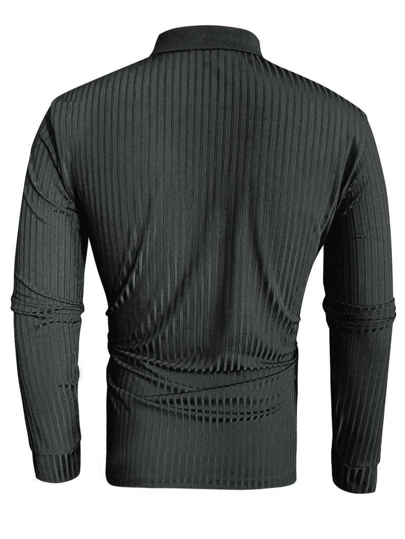 Kacob | Men's Ribbed Polo Shirt – Slim Fit Long Sleeve Knit Polo
