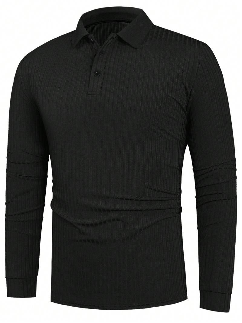 Kacob | Men's Ribbed Polo Shirt – Slim Fit Long Sleeve Knit Polo