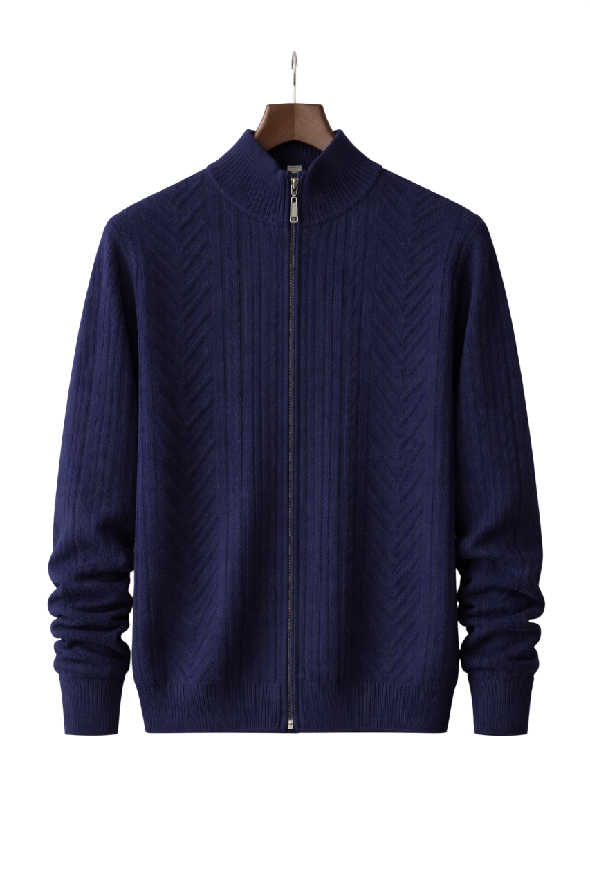 Men's Ribbed Quarter Zip High Neck Knitted Jumper