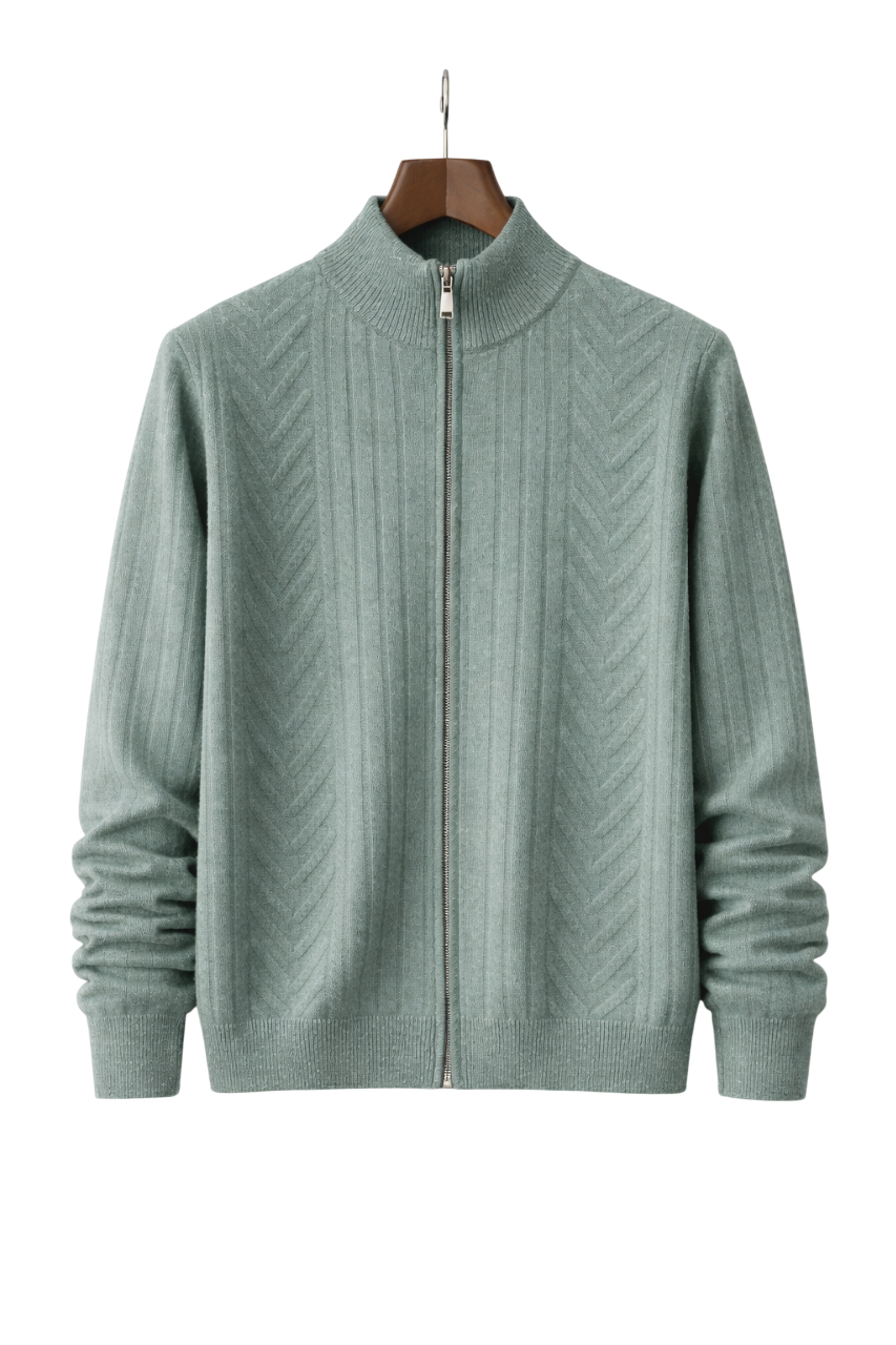 Men's Ribbed Quarter Zip High Neck Knitted Jumper