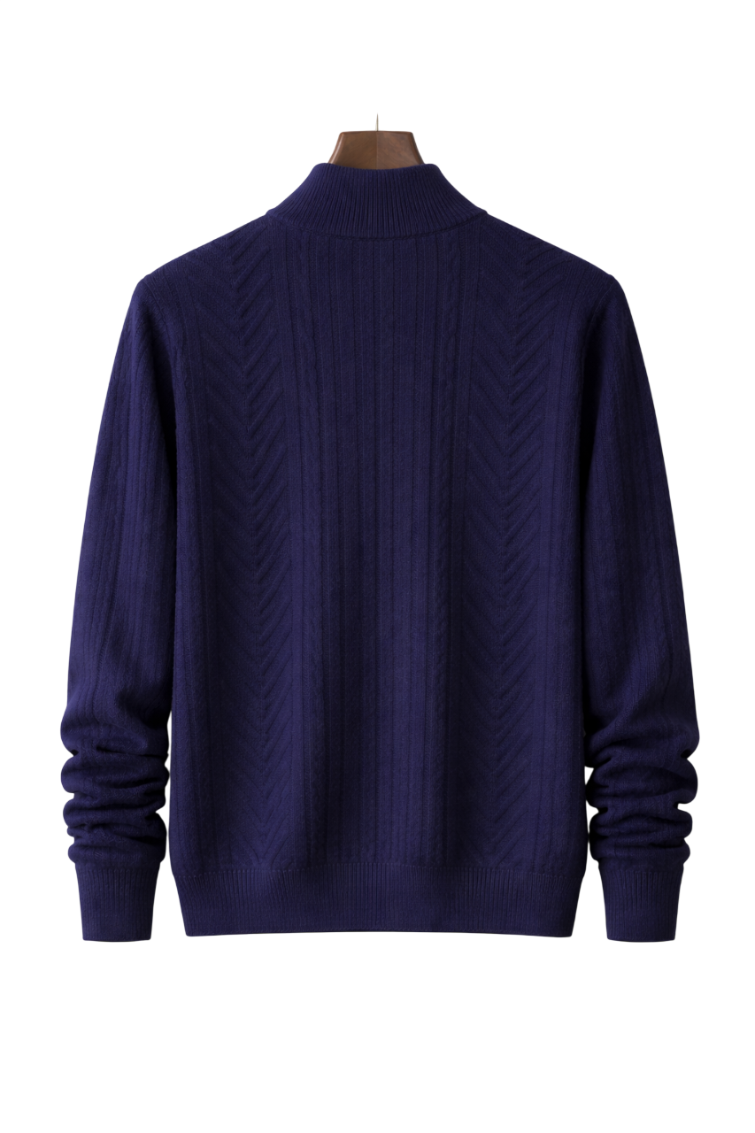 Men's Ribbed Quarter Zip High Neck Knitted Jumper