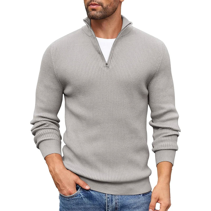Kacob | Men's Ribbed Quarter Zip Jumper – Mock Neck Knitted Pullover