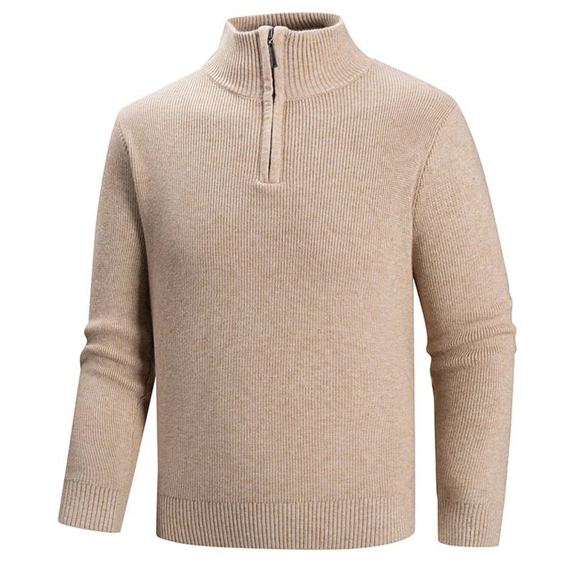 Kacob | Men's Ribbed Quarter Zip Jumper – Mock Neck Knitted Pullover