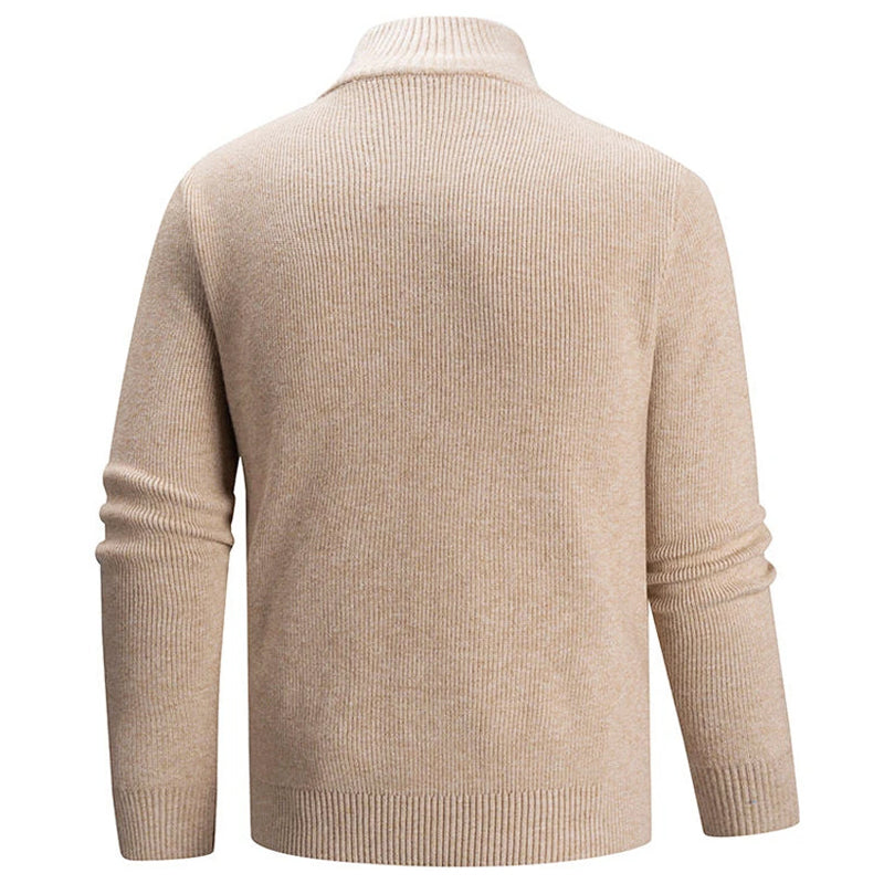 Kacob | Men's Ribbed Quarter Zip Jumper – Mock Neck Knitted Pullover