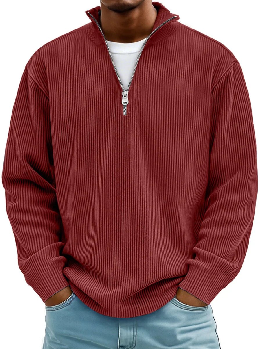 Kacob | Men's Ribbed Quarter Zip Jumper – Relaxed Fit Half Zip Pullover