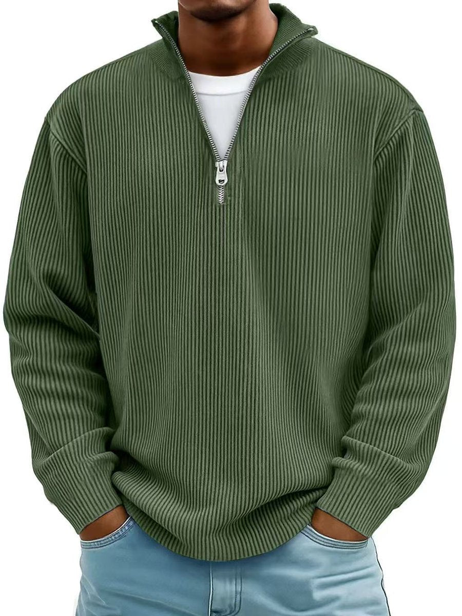 Kacob | Men's Ribbed Quarter Zip Jumper – Relaxed Fit Half Zip Pullover