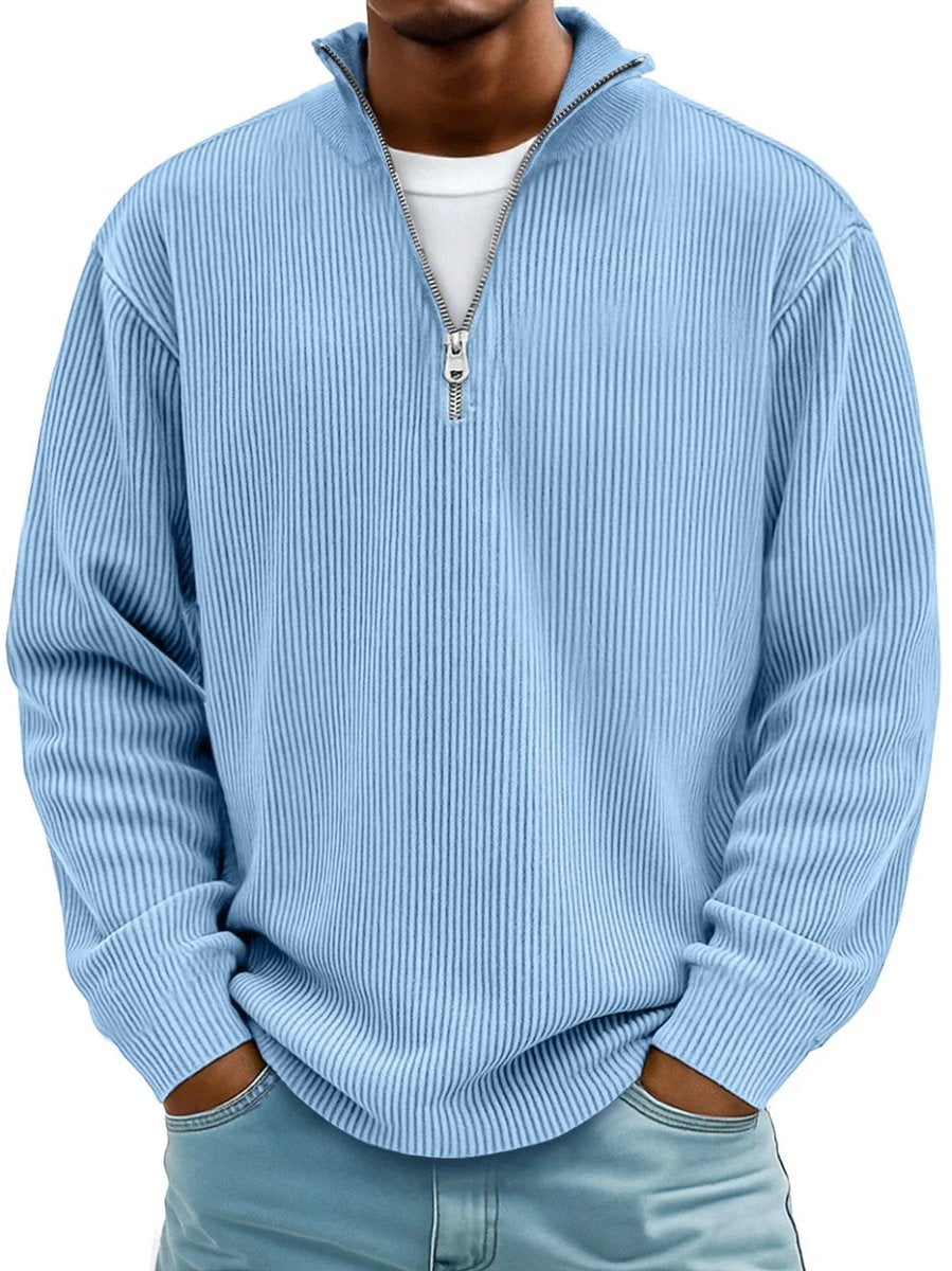 Kacob | Men's Ribbed Quarter Zip Jumper – Relaxed Fit Half Zip Pullover