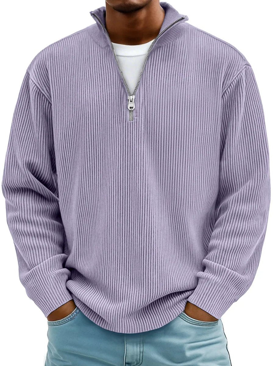 Kacob | Men's Ribbed Quarter Zip Jumper – Relaxed Fit Half Zip Pullover