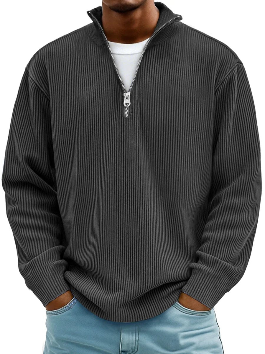 Kacob | Men's Ribbed Quarter Zip Jumper – Relaxed Fit Half Zip Pullover