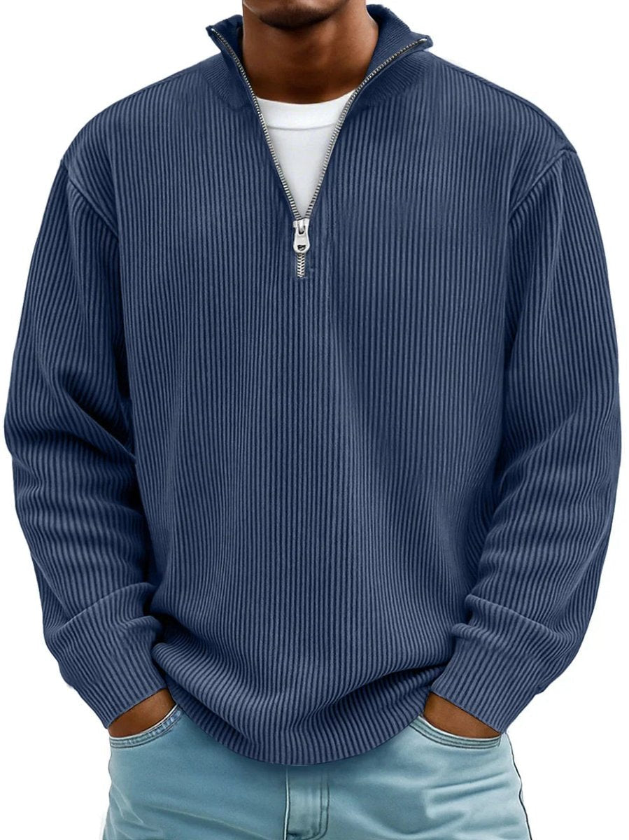 Kacob | Men's Ribbed Quarter Zip Jumper – Relaxed Fit Half Zip Pullover