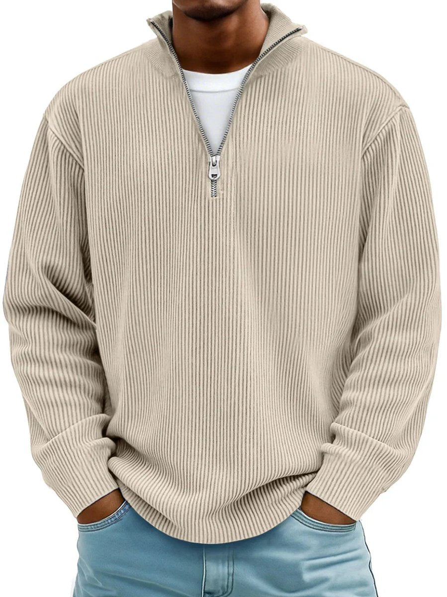 Kacob | Men's Ribbed Quarter Zip Jumper – Relaxed Fit Half Zip Pullover