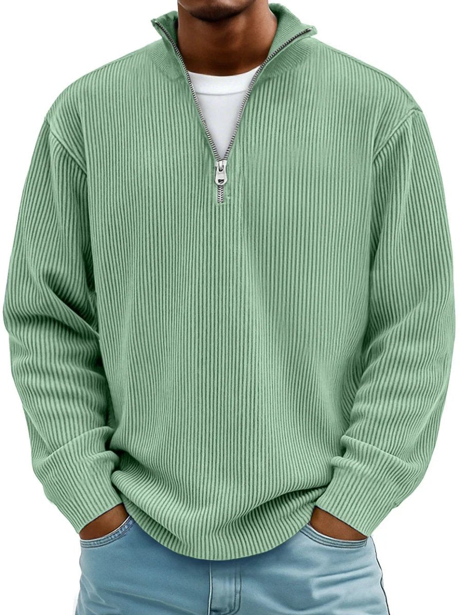 Kacob | Men's Ribbed Quarter Zip Jumper – Relaxed Fit Half Zip Pullover