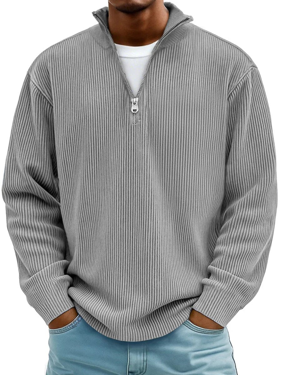 Kacob | Men's Ribbed Quarter Zip Jumper – Relaxed Fit Half Zip Pullover