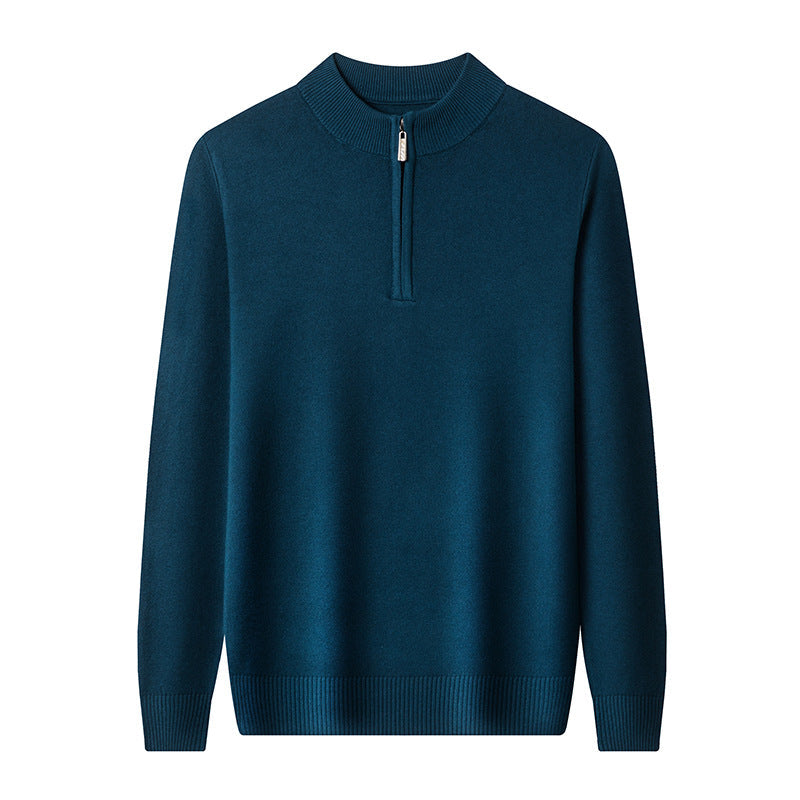 Men's Ribbed Quarter Zip Mock Neck Knitted Jumper