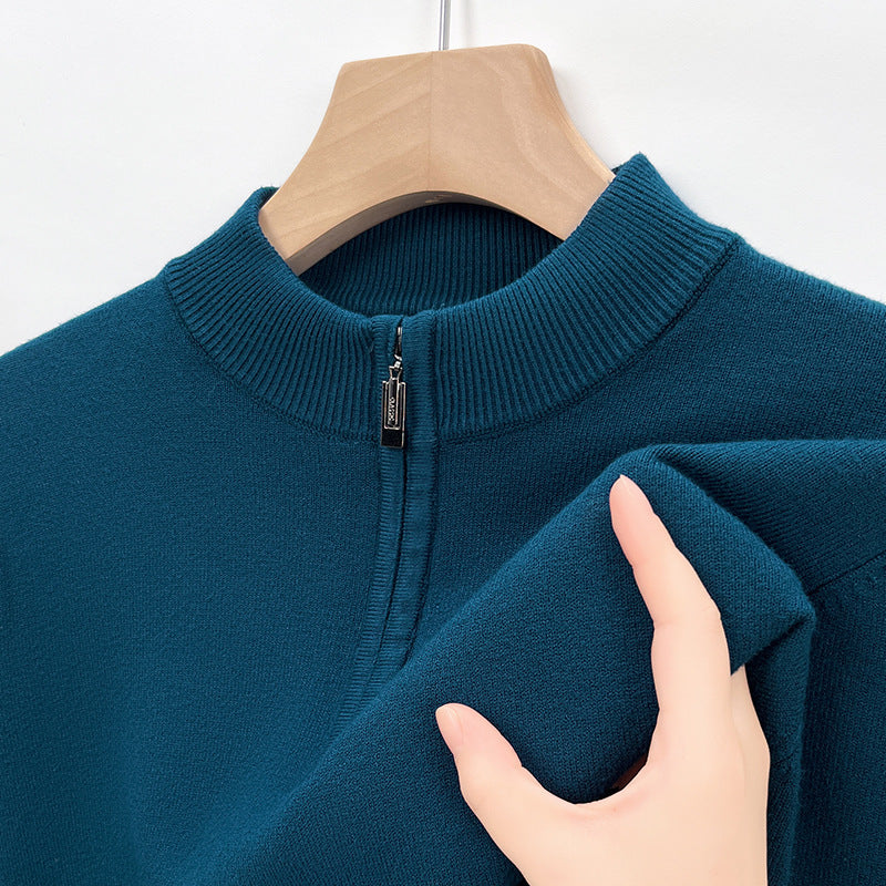 Men's Ribbed Quarter Zip Mock Neck Knitted Jumper