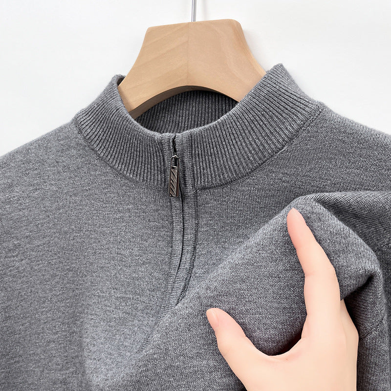Men's Ribbed Quarter Zip Mock Neck Knitted Jumper