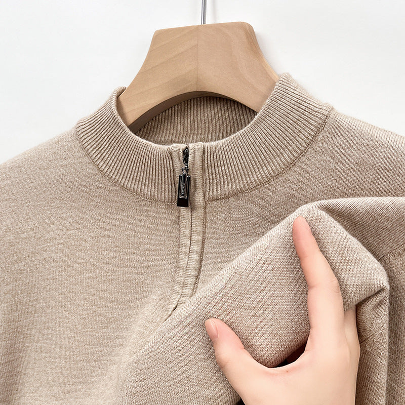 Men's Ribbed Quarter Zip Mock Neck Knitted Jumper