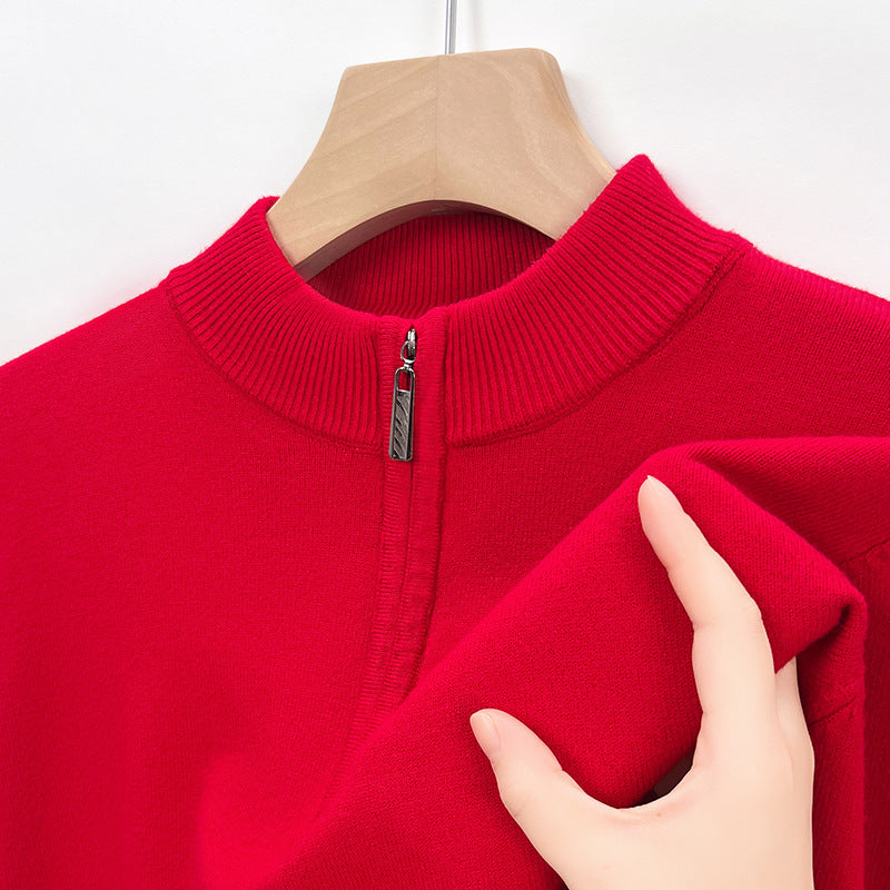 Men's Ribbed Quarter Zip Mock Neck Knitted Jumper