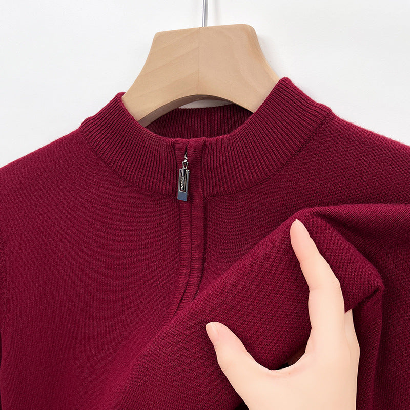 Men's Ribbed Quarter Zip Mock Neck Knitted Jumper