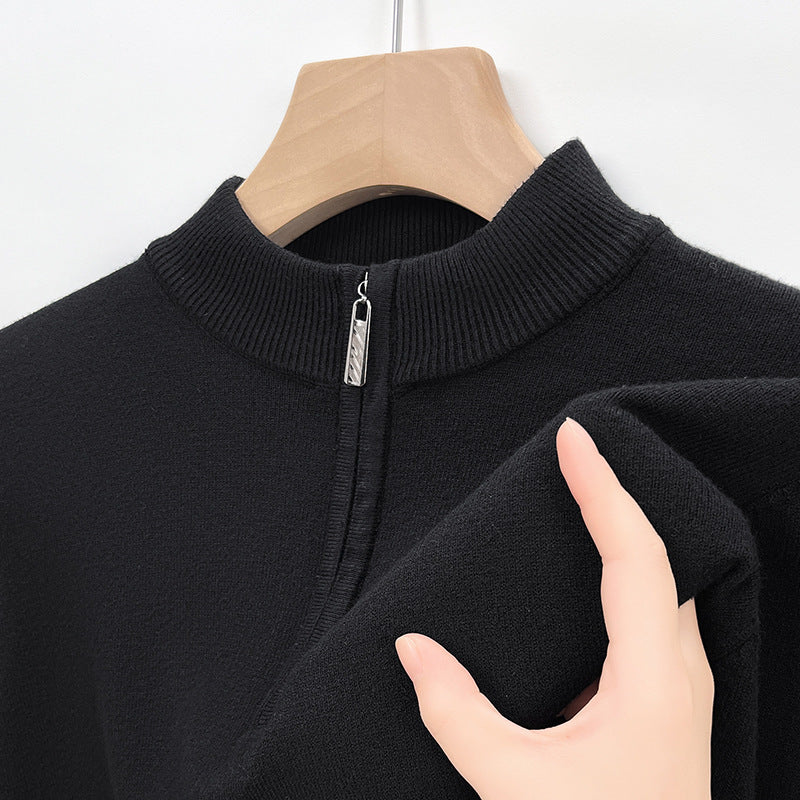 Men's Ribbed Quarter Zip Mock Neck Knitted Jumper