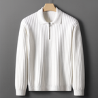 Men's Ribbed Zip Collar Knitted Polo Jumper