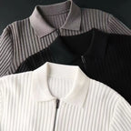 Men's Ribbed Zip Collar Knitted Polo Jumper