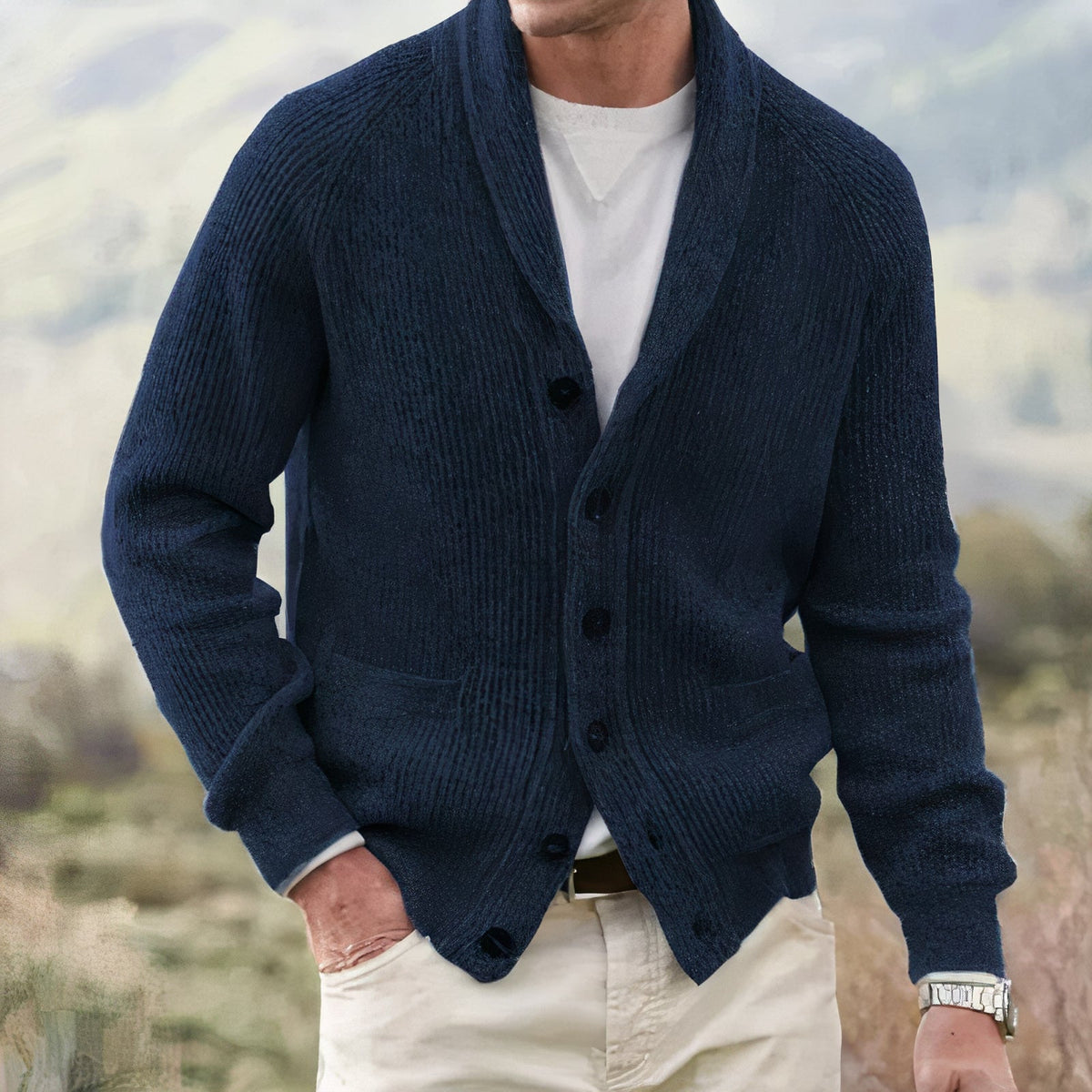 Kacob | Men's Shawl Collar Cardigan – Chunky Knit Button Cardigan