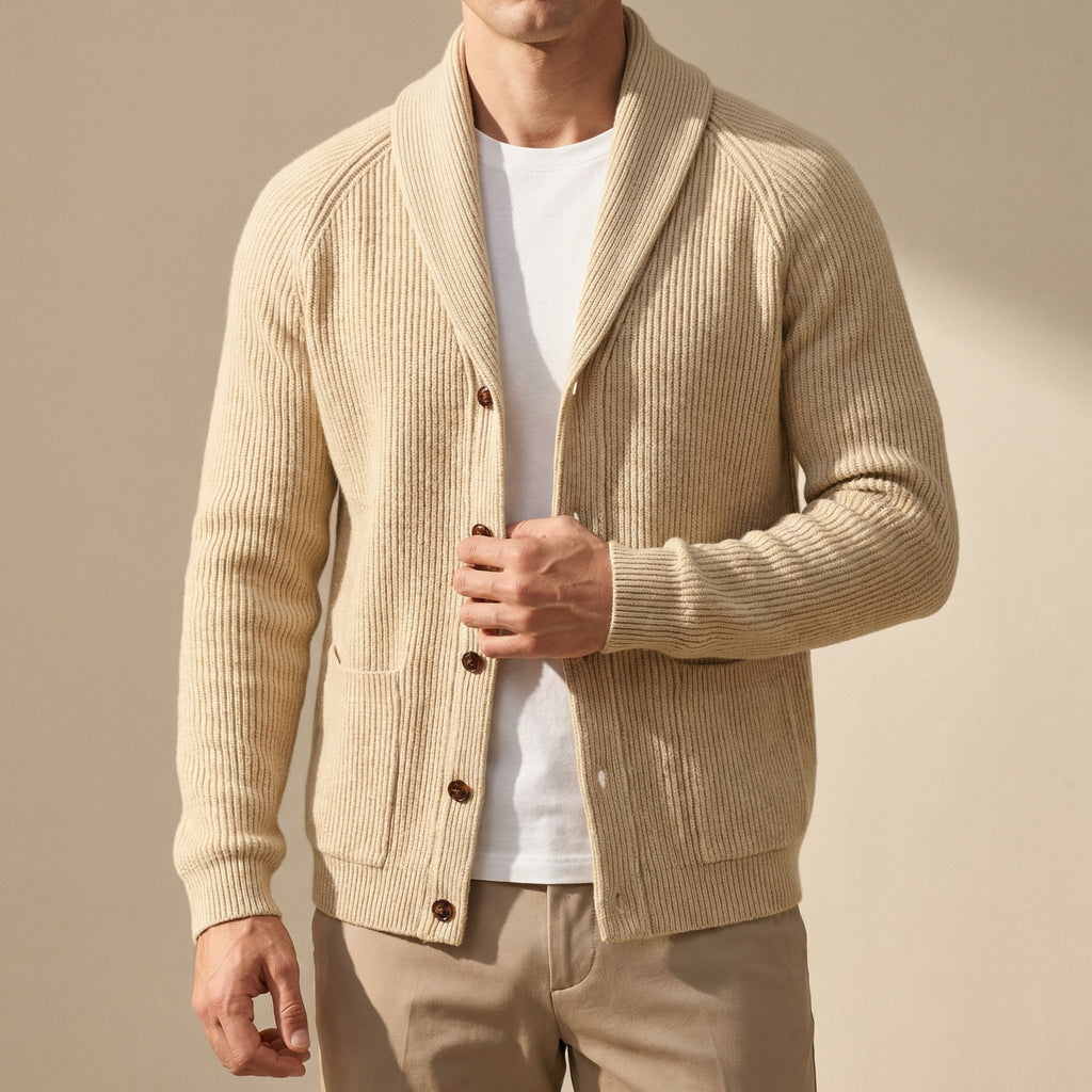 Men's Shawl Collar Knitted Cardigan – Chunky Button Up Cardigan