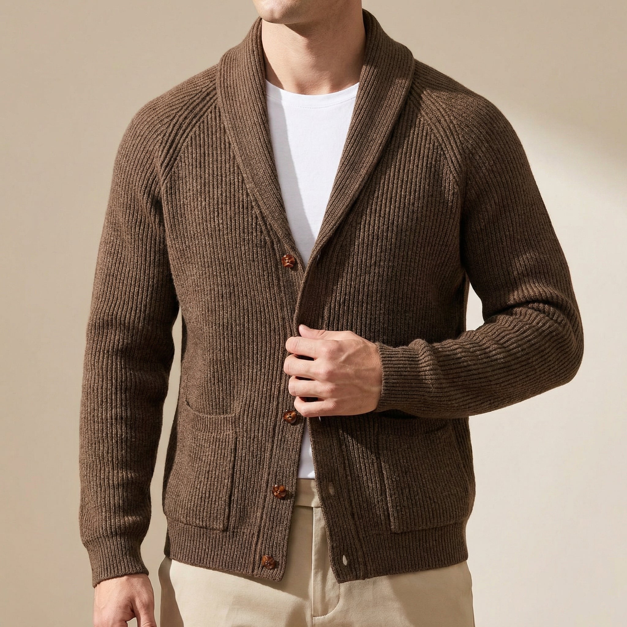 Men's Shawl Collar Knitted Cardigan – Chunky Button Up Cardigan